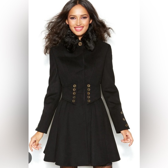 EUC Betsey Johnson Black Wool Coat w Faux Corset Sz. 14 - Picture 2 of 10